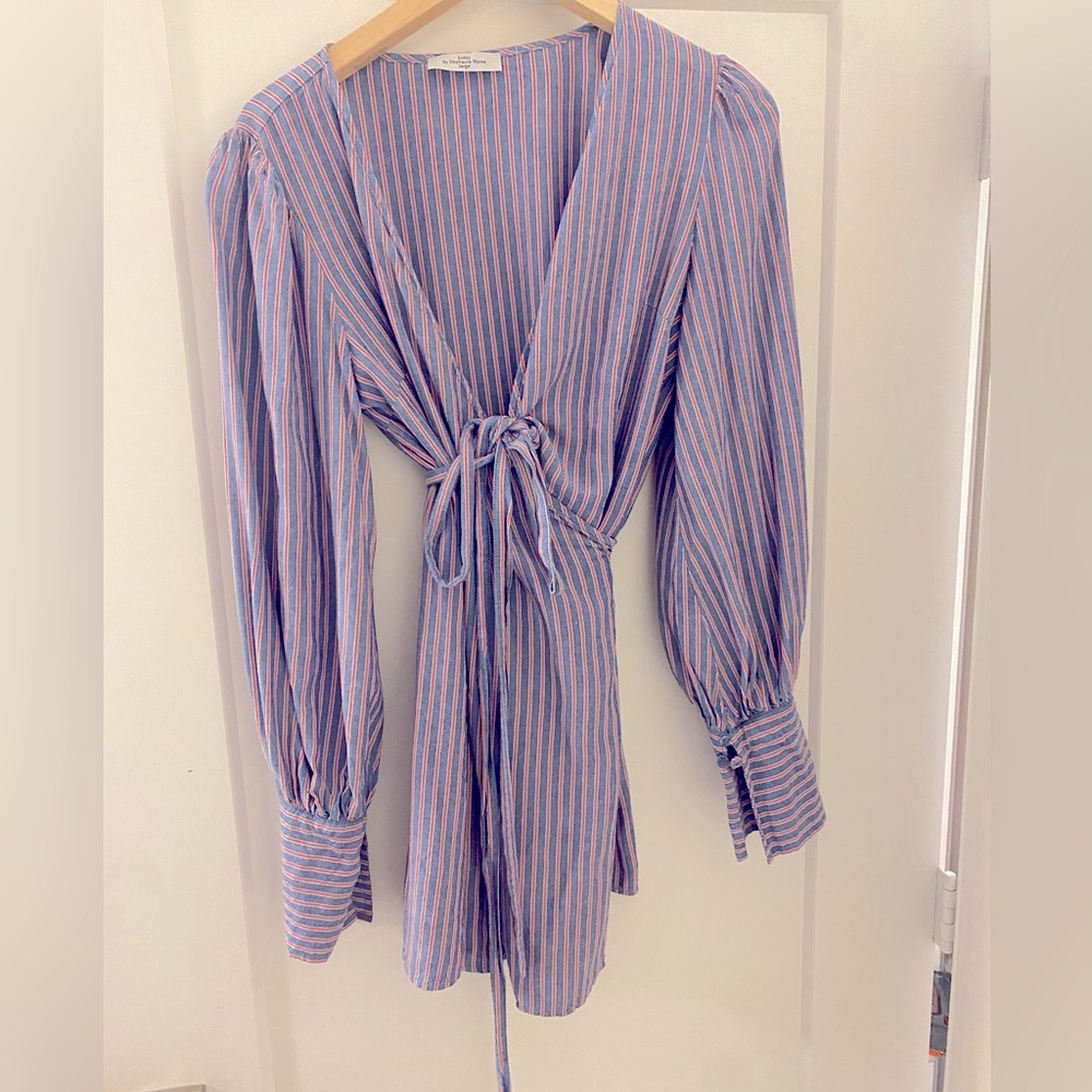 Red white and blue long sleeve  wrap dress